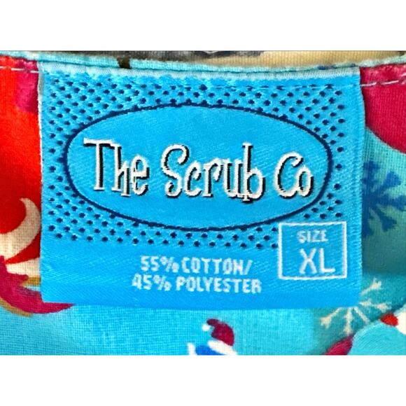 The Scrub Co XL Women’s Santa Scrub Top Blue With Adorable Santas - Picture 5 of 5